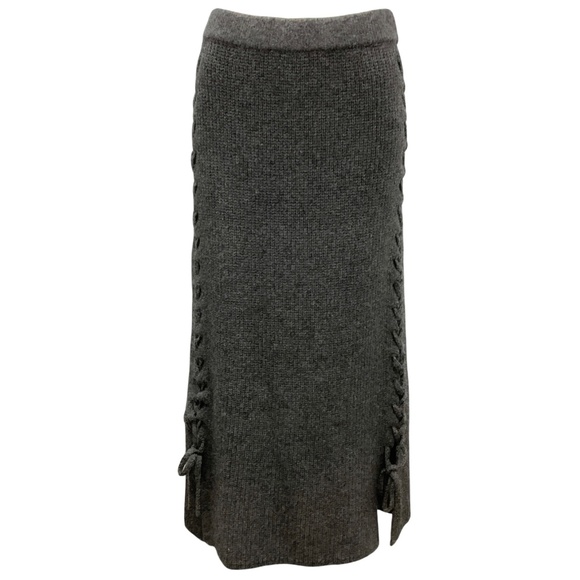ALTUZARRA CINDER MELANGE MILTON SIDE TIE RIBBED MERINO WOOL KNIT MIDI SKIRT - Picture 1 of 6